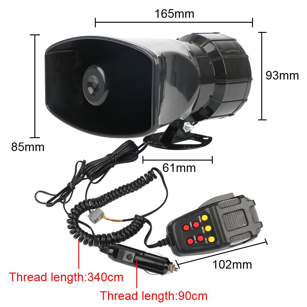 7 Sounds Car Horn Car Warning Alarm Megaphone 12V 100W Police Siren Air Horn Speaker Claxon Horn Cigarette Lighter Plug