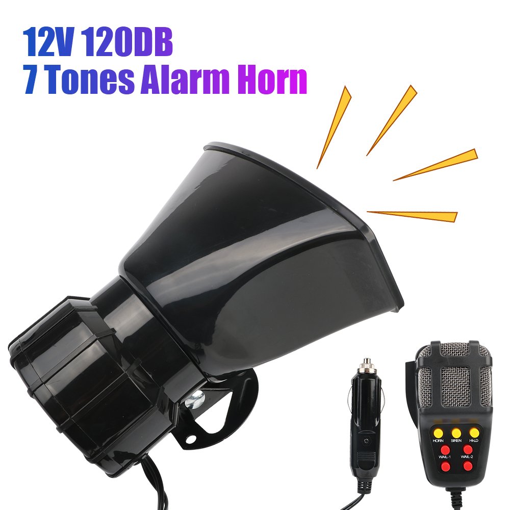 7 Sounds Car Horn Car Warning Alarm Megaphone 12V 100W Police Siren Air Horn Speaker Claxon Horn Cigarette Lighter Plug