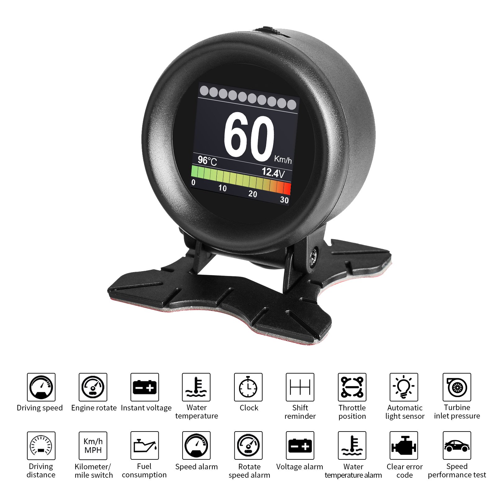 AUTOOL X60 Multi-function Digital Turbo Boost Pressure Meter Alarm Speed Oil Water Temp Gauge 12V OBDII Code Reader