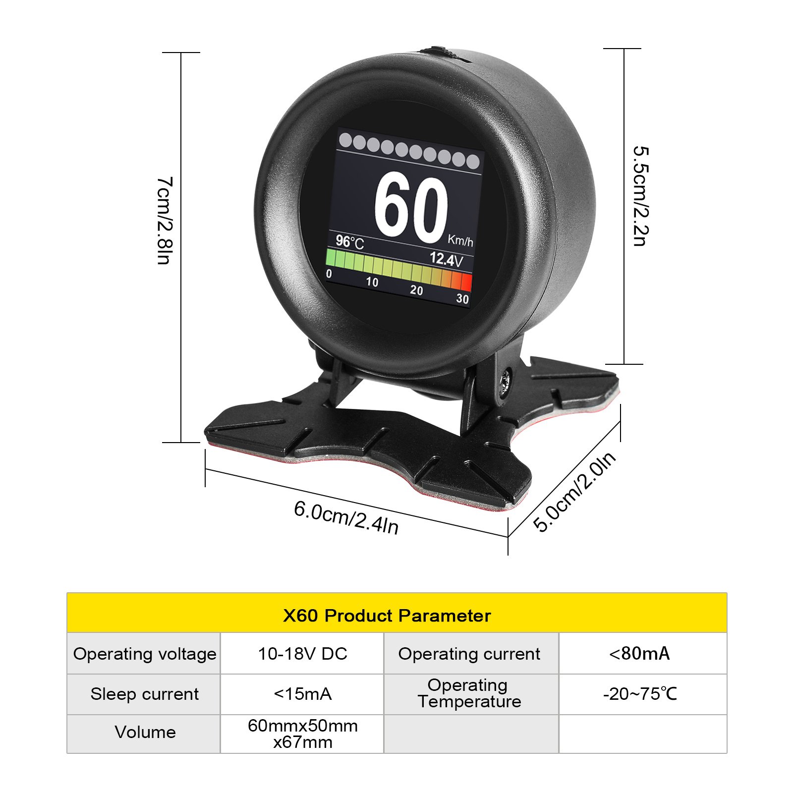 AUTOOL X60 Multi-function Digital Turbo Boost Pressure Meter Alarm Speed Oil Water Temp Gauge 12V OBDII Code Reader