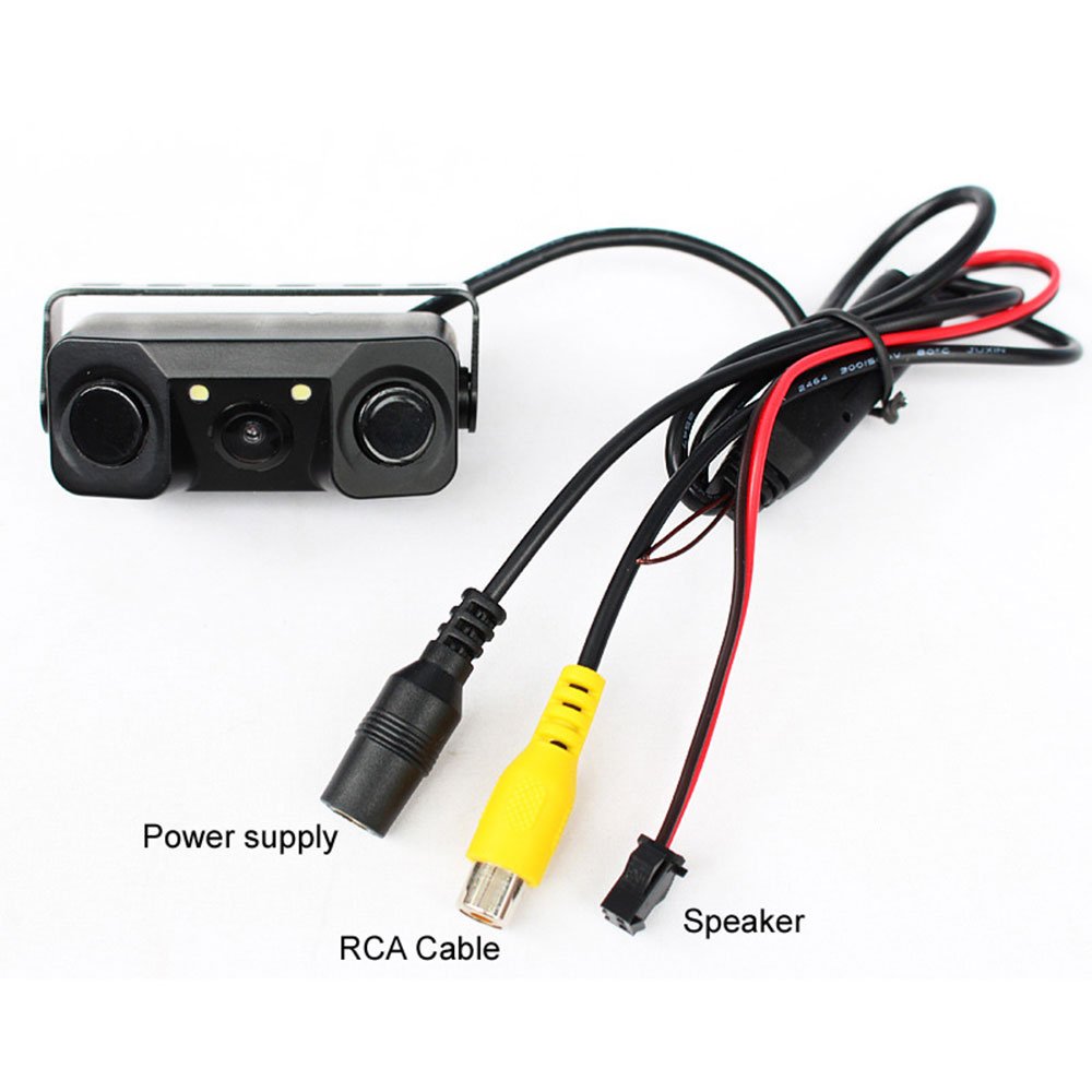 3 in 1 Car Parking Sensor Car Reverse Backup Rear View Camera with 2 Radar Detector Sensors Indicator Buzzer Alarm Auto Camera