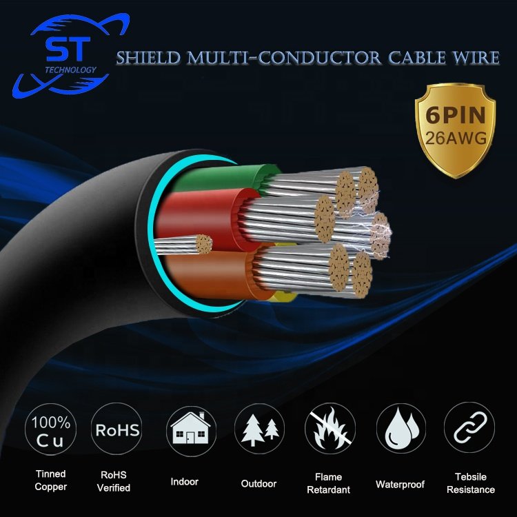 26AWG 6 Conductor UL2464 Stranded shielded Electrical Power wire cable for Car Line, Home theater, LED Strips Lamp Lighting
