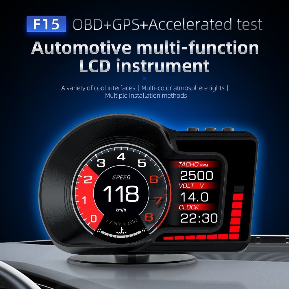 HUD F15 Multiple Interface OBD GPS Head Tpms Display Speedometer Smart OBD2 Gauge Car Gps Speed Display OBD2