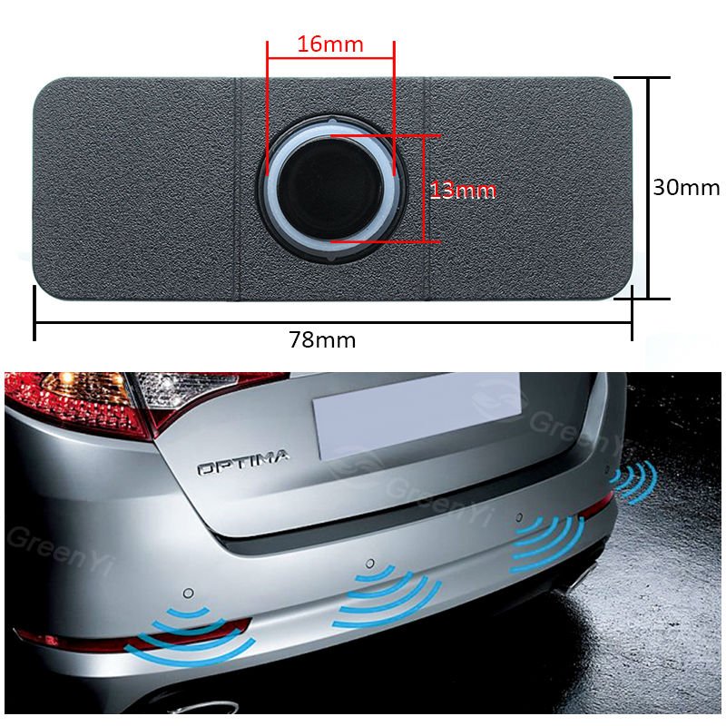 GreenYi Car Reversing Aid 4PCS 16mm Adjustable Flat Sensors Reverse Backup Radar Sensor Detector Sound Buzzer Alarm