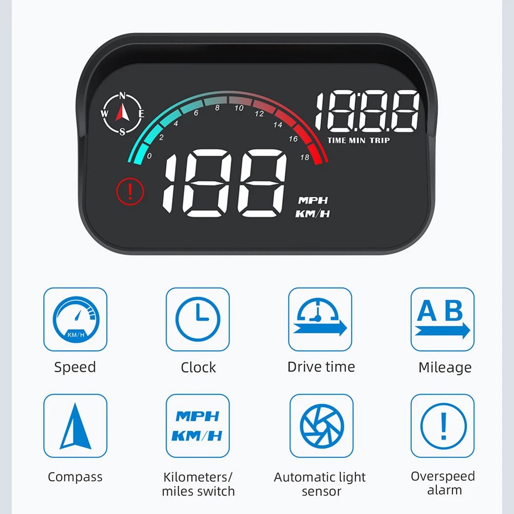 Car Head up Display Projector Screen Speed Meter Overspeed Alarm Digital GPS Speedometer with Odometer Car GPS HUD LCD Display