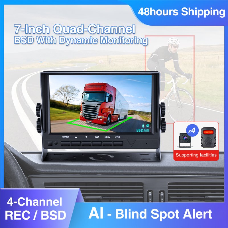 Truck Bus 7" IPS ABS+PC Pedestrian BSD Blind Spot Detection Monitoring Kit Anti Collision Warning with Audible & Visual Alarms