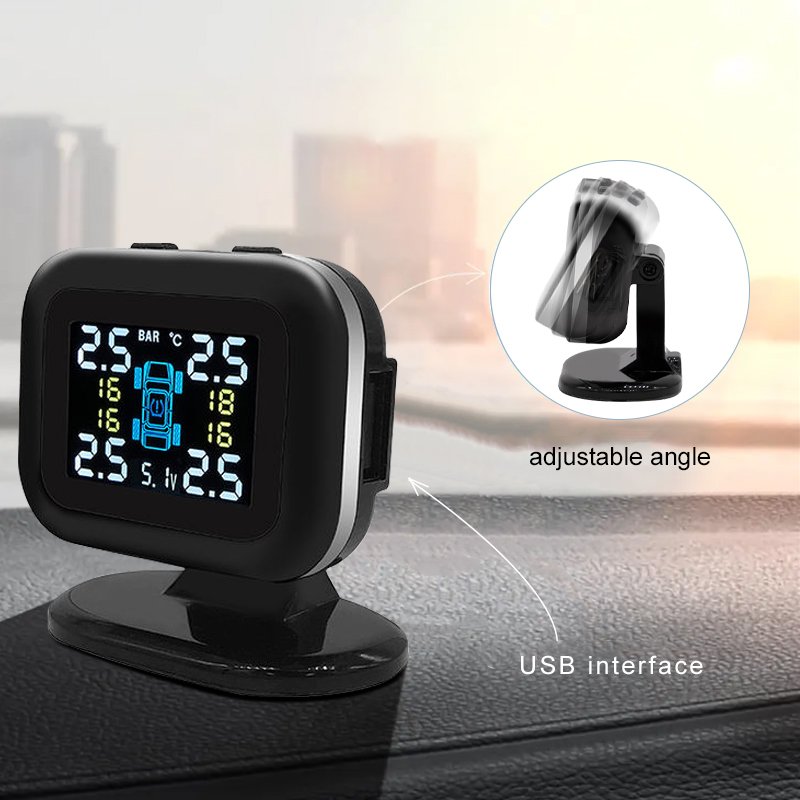 High Quality Car TPMS Tire Safety Monitoring System With USB Port Cigarette LCD Display TPMS External Sensor
