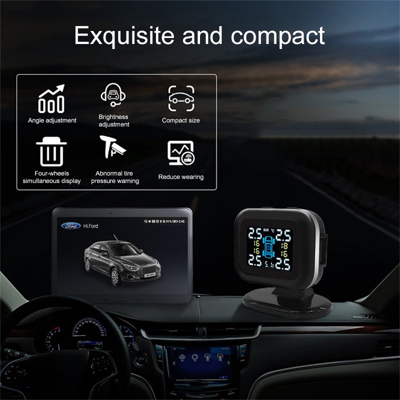 High Quality Car TPMS Tire Safety Monitoring System With USB Port Cigarette LCD Display TPMS External Sensor