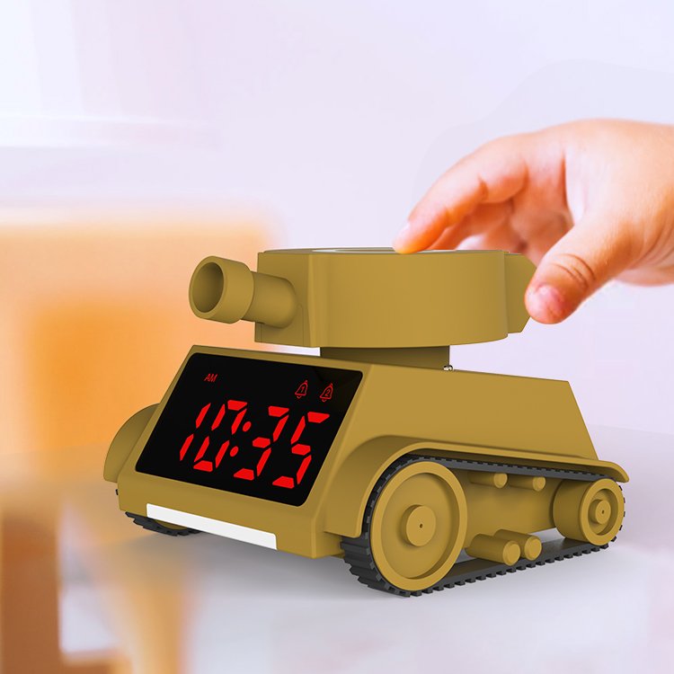 Student Electronic Alarm Clock Tank Model Children Dual Bell Alarm Clock Toy Car Air Car Toy for Kids Clock