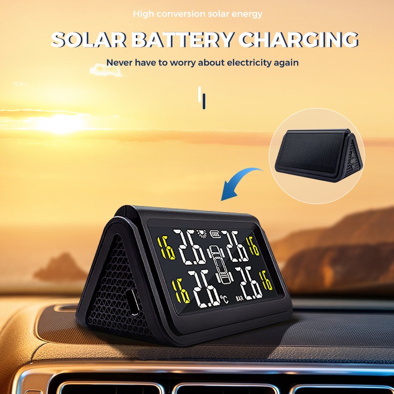 Motorcycle Tpms External Sensor Truck Tire Pressure Monitoring System Solar Charging Large Lcd Display Alarms Car Wireless Tpms