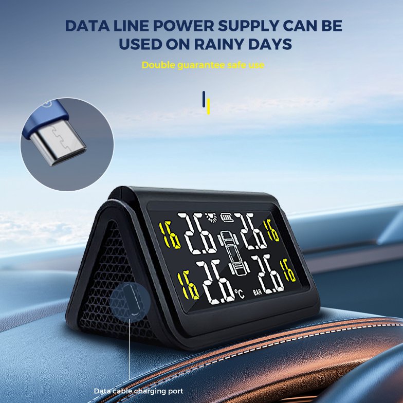 Motorcycle Tpms External Sensor Truck Tire Pressure Monitoring System Solar Charging Large Lcd Display Alarms Car Wireless Tpms