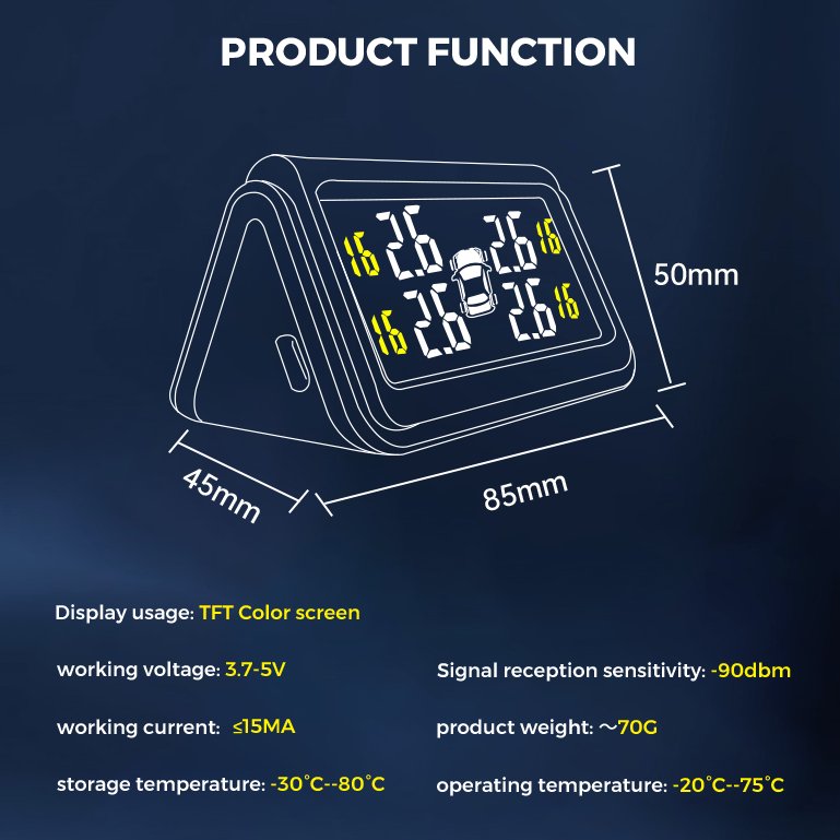 Motorcycle Tpms External Sensor Truck Tire Pressure Monitoring System Solar Charging Large Lcd Display Alarms Car Wireless Tpms