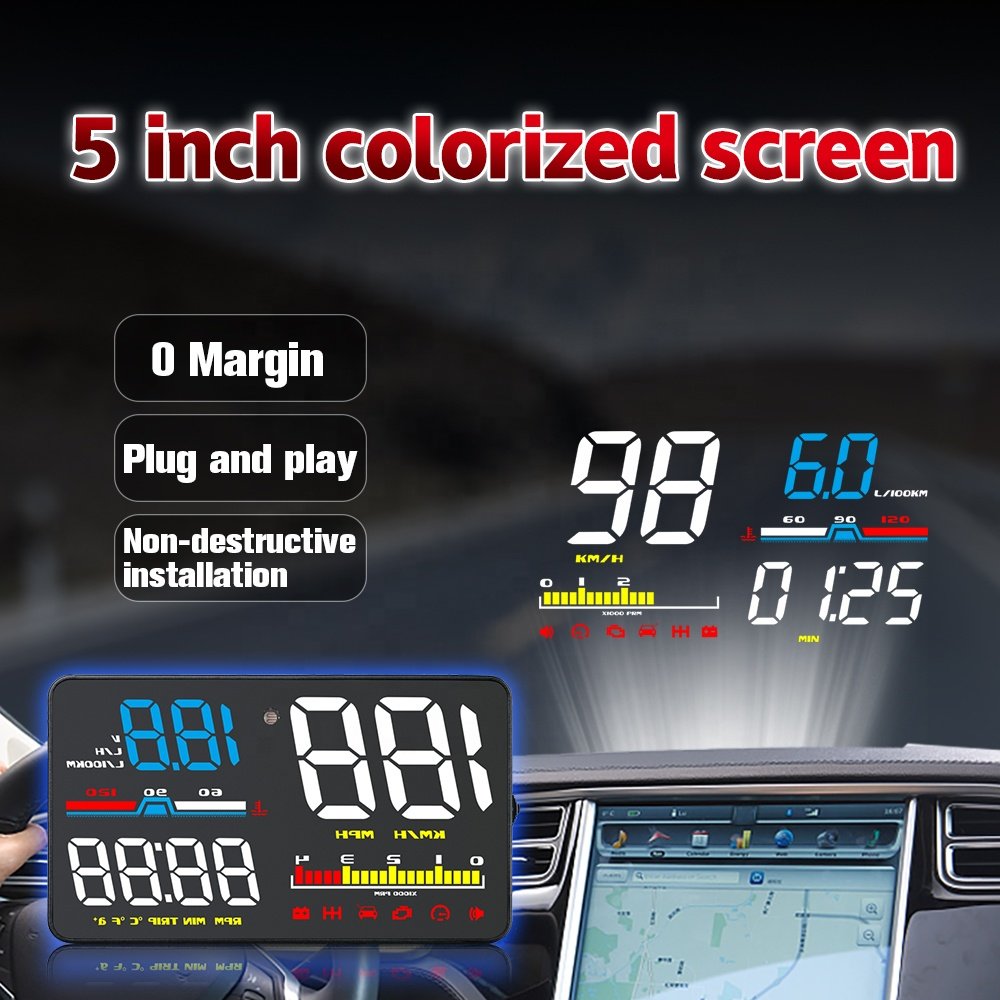 New Hot Sales 5 Inch OBD2 HUD D5000 Car Mulit Function Head-up Display Digital Speedometer With Alarm Function