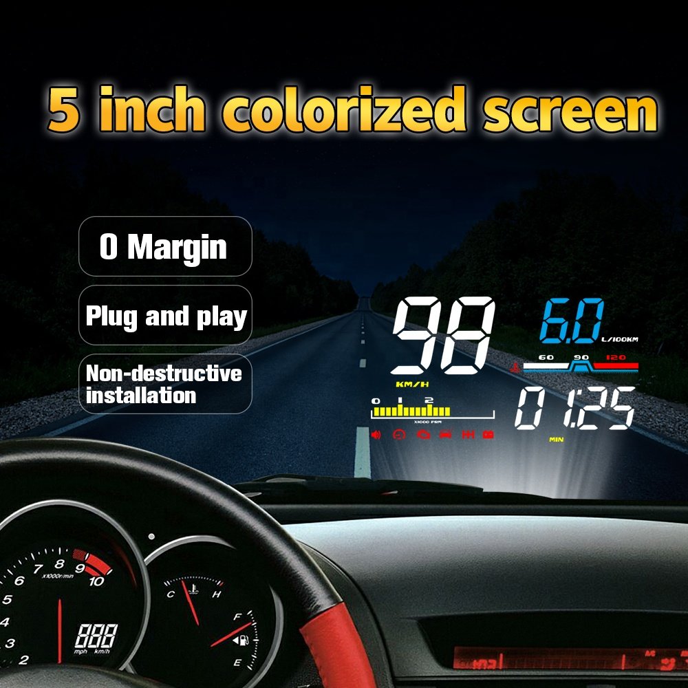 New Hot Sales 5 Inch OBD2 HUD D5000 Car Mulit Function Head-up Display Digital Speedometer With Alarm Function