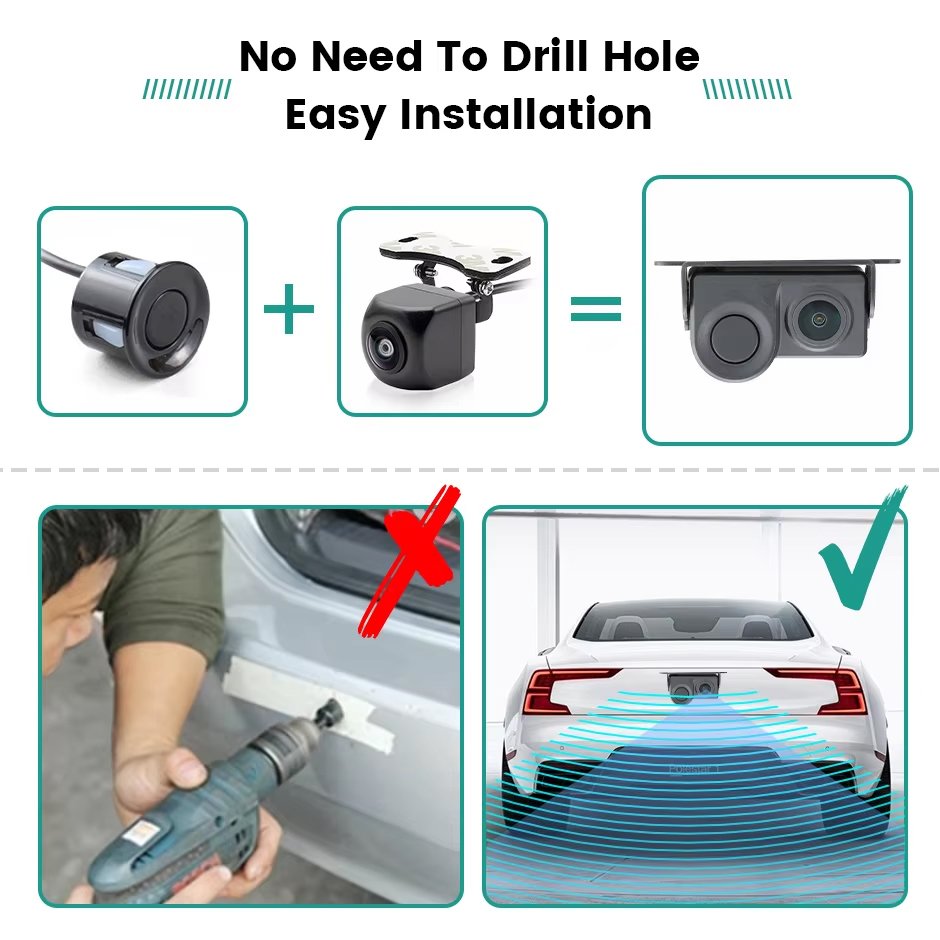 GreenYi Ultrasonic Sensor Car Backup Rear View Camera 2-in-1 Sound Alarm Parking Assistant System Radar Detector Easy to Install