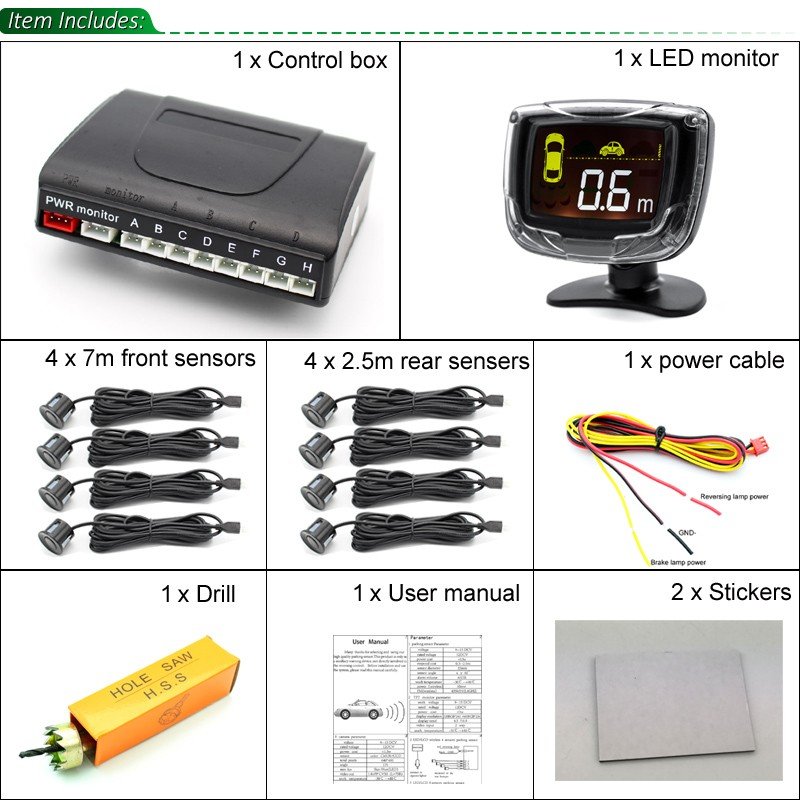 Car Parking Blind Spot Radar Assistant LCD Parking Backup Monitor With 8 Sensors Reverse Alarm System Parking Sensor Kit for Car