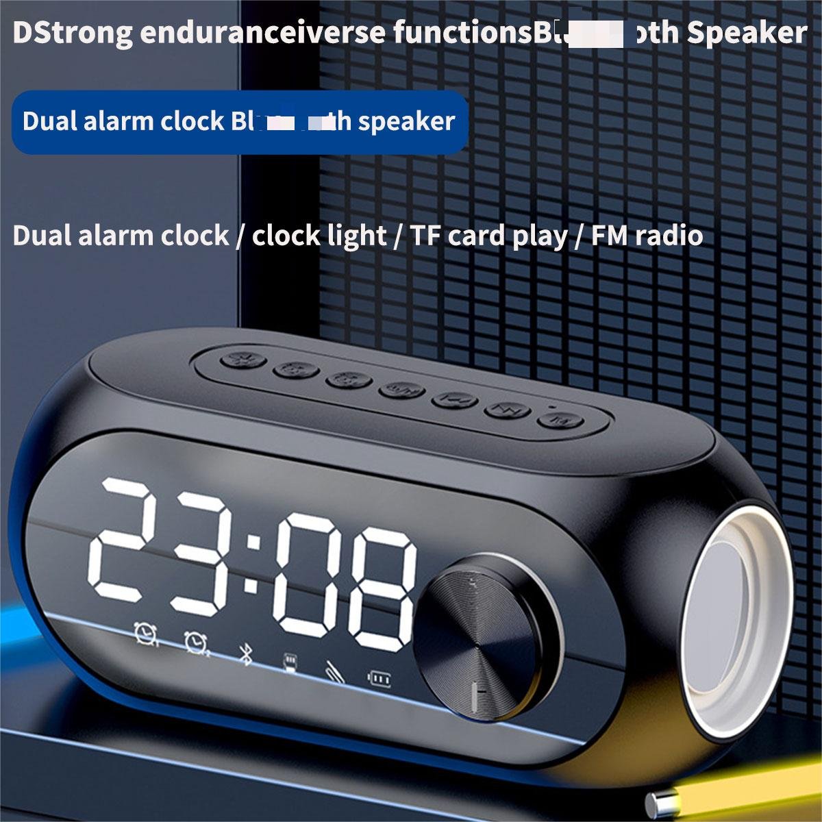 Dual Alarm Clock Portable Wireless Smart Speaker with Nightlight Subwoofer Box Speaker