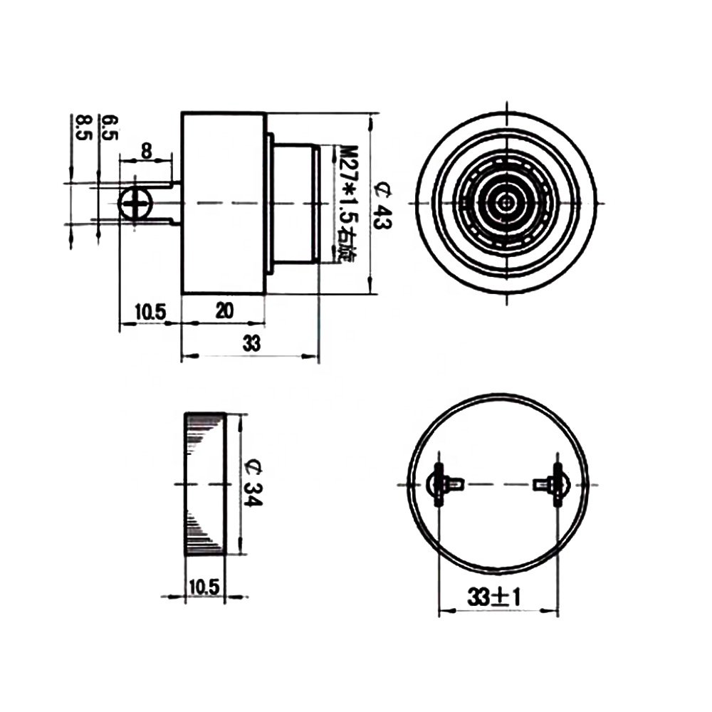 4310 100dB High Sound DC 12V 24V SFM380 Piezo Active Buzzer 43mm*33mm Piezoelectric Buzzer Continuous Sound for Car