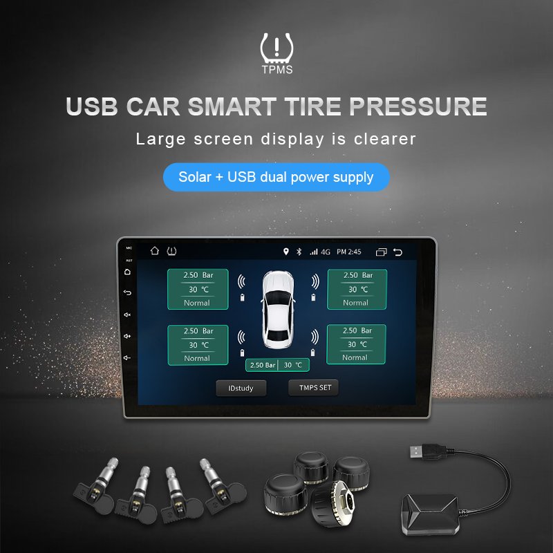 Android USB TPMS 0-8 bar 116 PSI Tire Pressure Monitoring System Display Alarm System 5V Internal Sensors for CARS