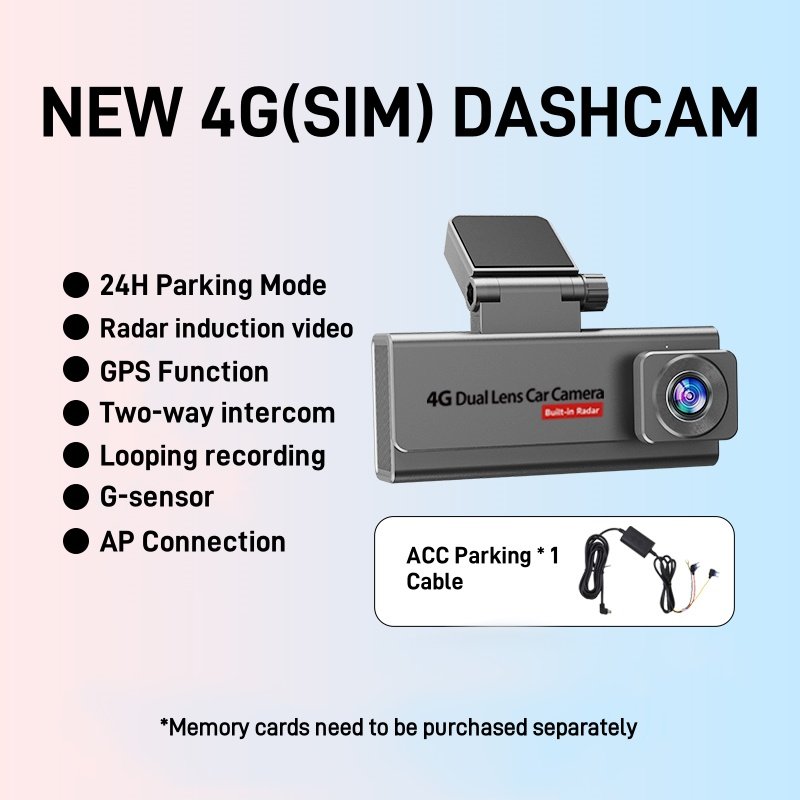 4G SIM Dual Lens Car Dash Cam 4K Parking Mode Monitoring for Car Vehicle Night Vision Radar WIFI Navigation GPS Front and Rear