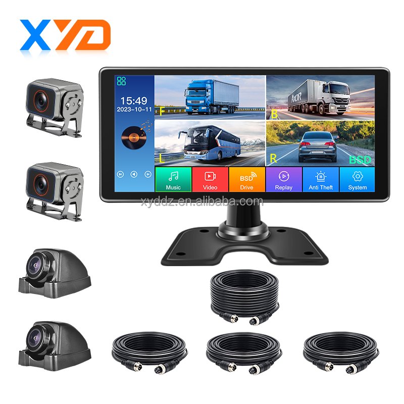10.36 Inch 4channel BSD All-in-one AI Blind Spot Monitoring Truck Bus Monitoring System Reversing Images Oil Theft Warning