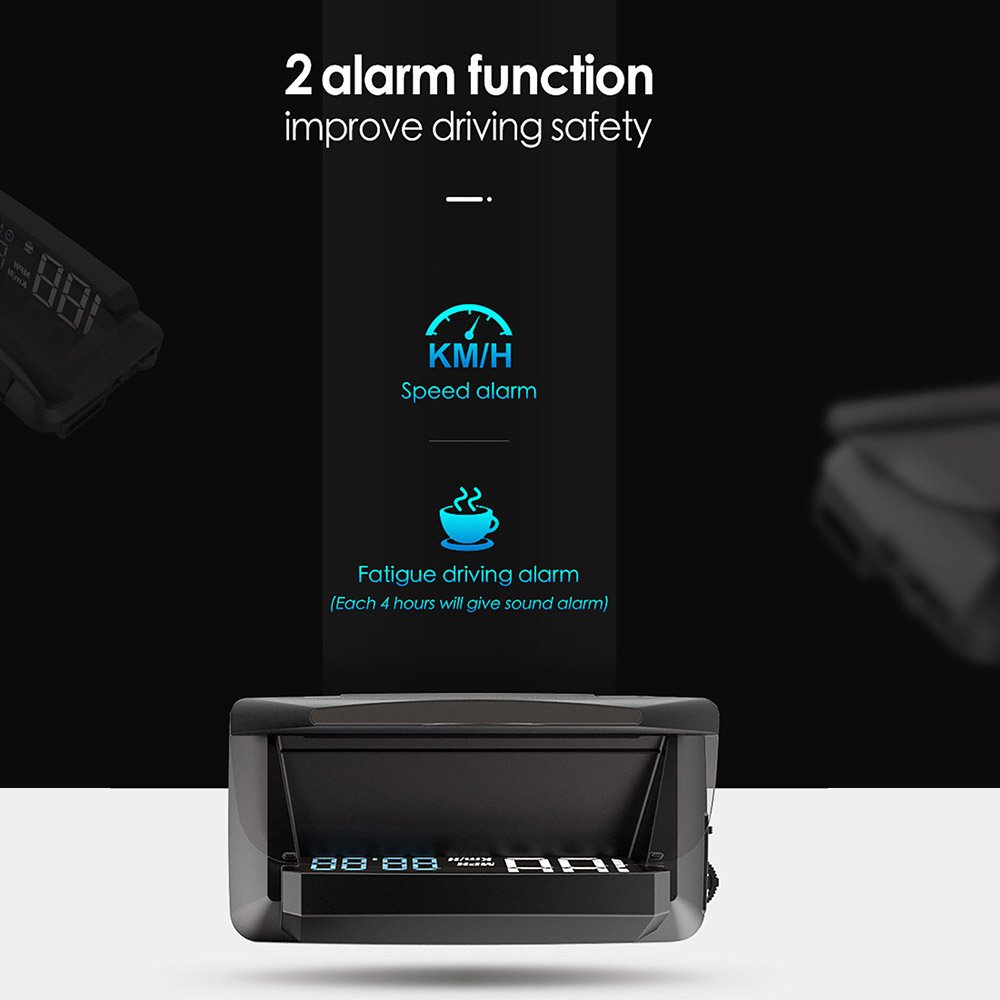 3.7 Inch Car Universal HUD Windshield Projector Flip up Lcd Screen Speedometer Car Alarm HUD OBD Meter Gauge Heads up Displays