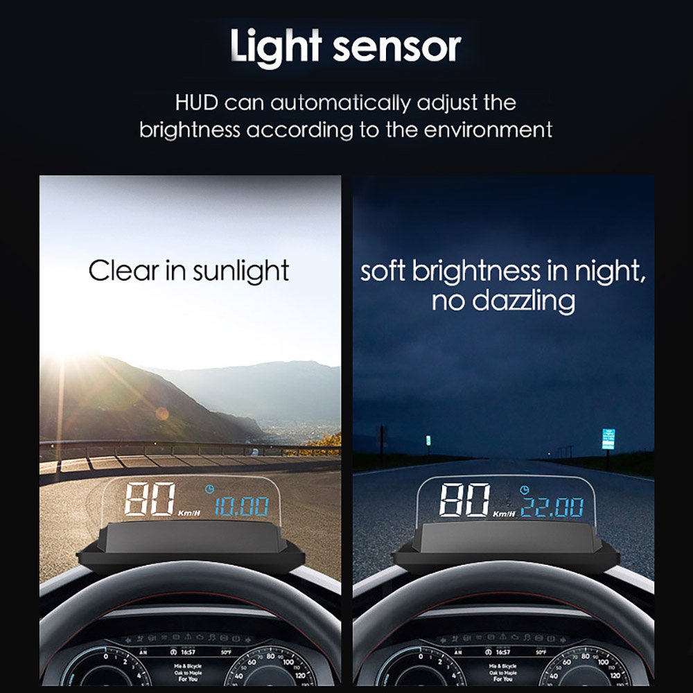 3.7 Inch Car Universal HUD Windshield Projector Flip up Lcd Screen Speedometer Car Alarm HUD OBD Meter Gauge Heads up Displays