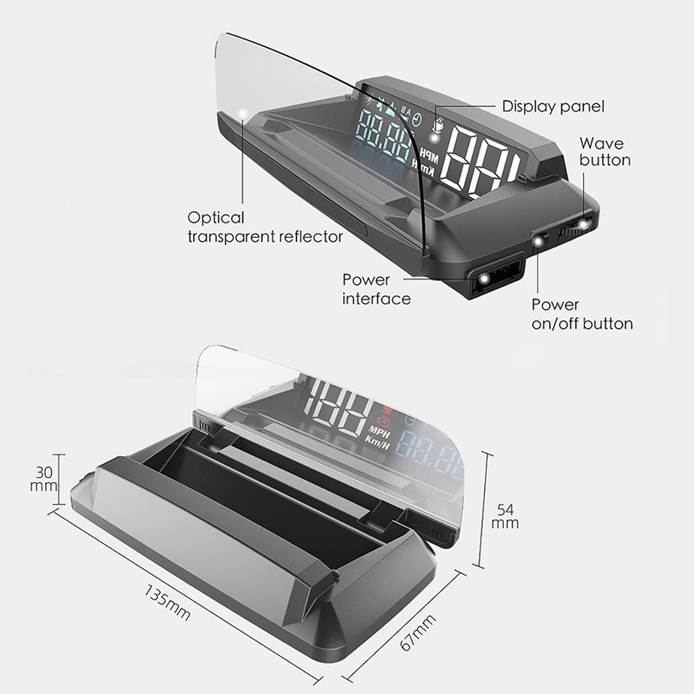 3.7 Inch Car Universal HUD Windshield Projector Flip up Lcd Screen Speedometer Car Alarm HUD OBD Meter Gauge Heads up Displays