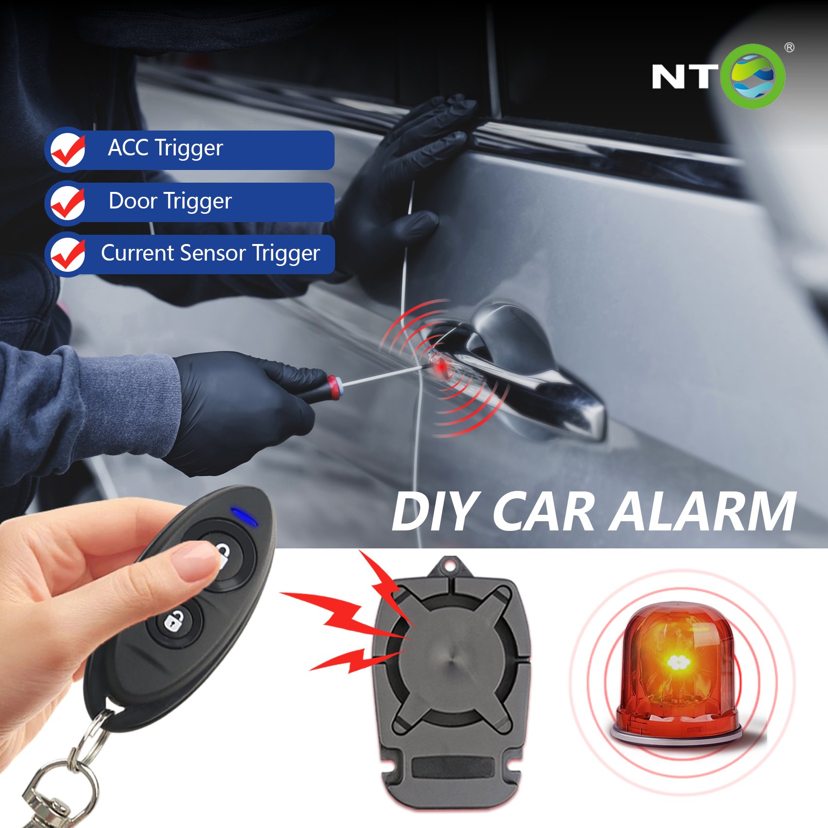 NTO 3 Wires Intsall Door Trunk Trigger Alarms Shock Sensor Diy Alarm Car Alarm Security System