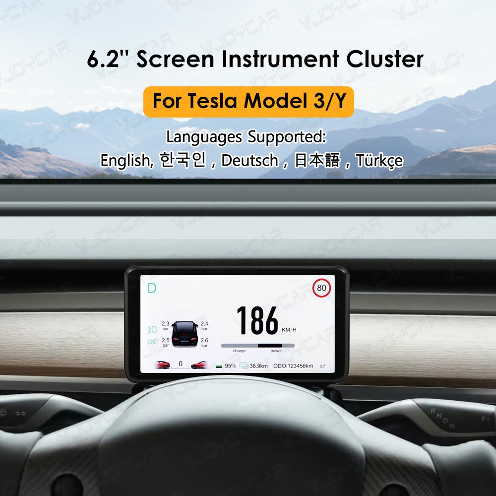 VJOYCAR 6.2 Inch Tesla Model 3 Model Y Heads up Display Gear Position Auto Tire Pressure IPS Screen Dashboard HUD for Tesla