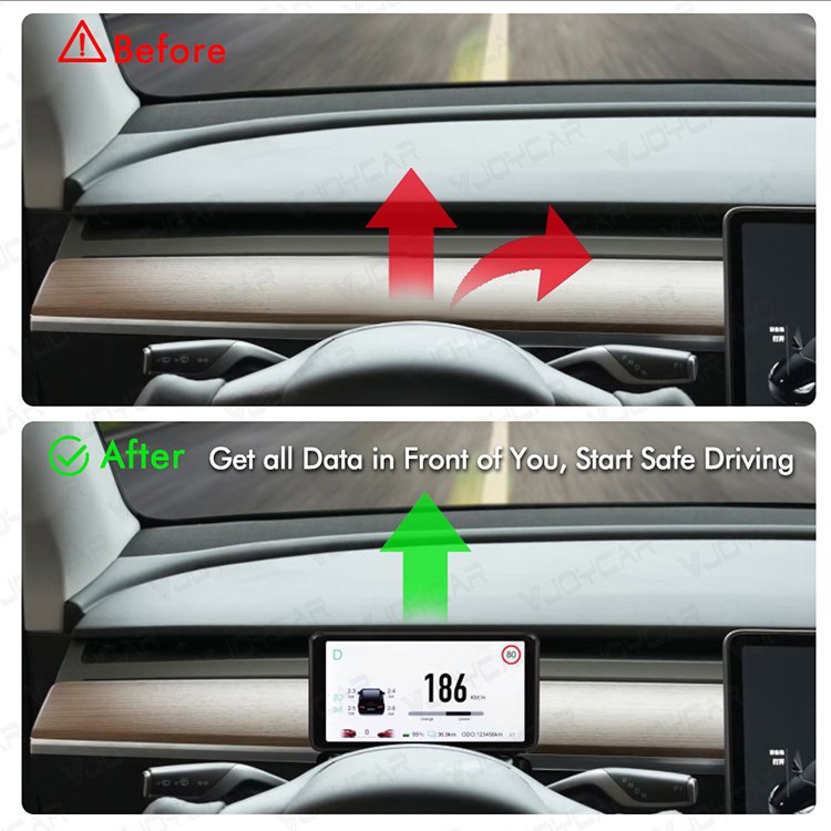 VJOYCAR 6.2 Inch Tesla Model 3 Model Y Heads up Display Gear Position Auto Tire Pressure IPS Screen Dashboard HUD for Tesla