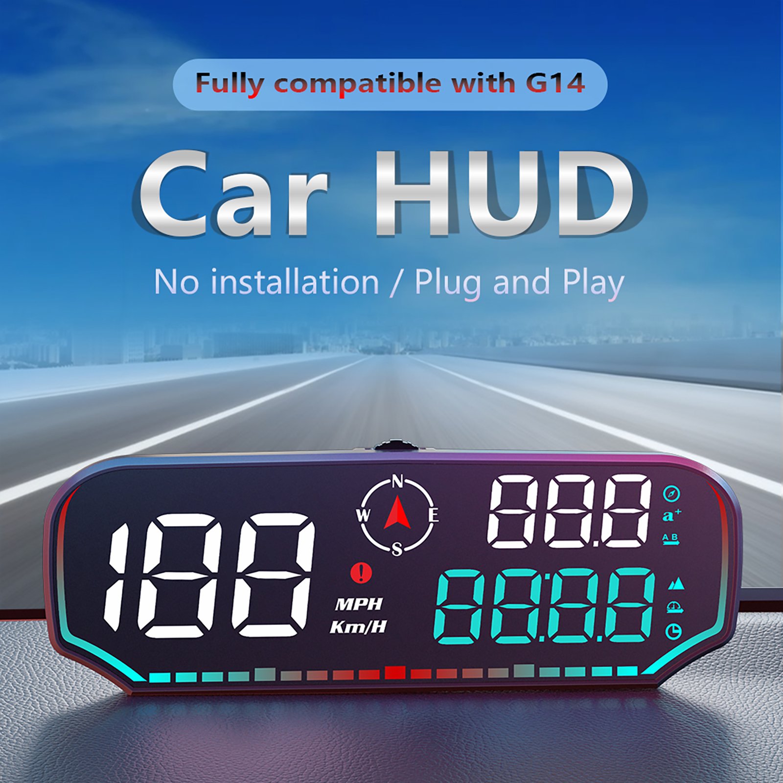 2025 Popular Universal G14 Speed LED GPS HUD Head up Displays USB HUD for Cars and Trucks Direct Application Model