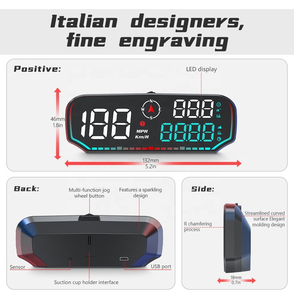 2025 Popular Universal G14 Speed LED GPS HUD Head up Displays USB HUD for Cars and Trucks Direct Application Model