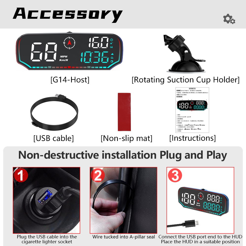 2025 Popular Universal G14 Speed LED GPS HUD Head up Displays USB HUD for Cars and Trucks Direct Application Model
