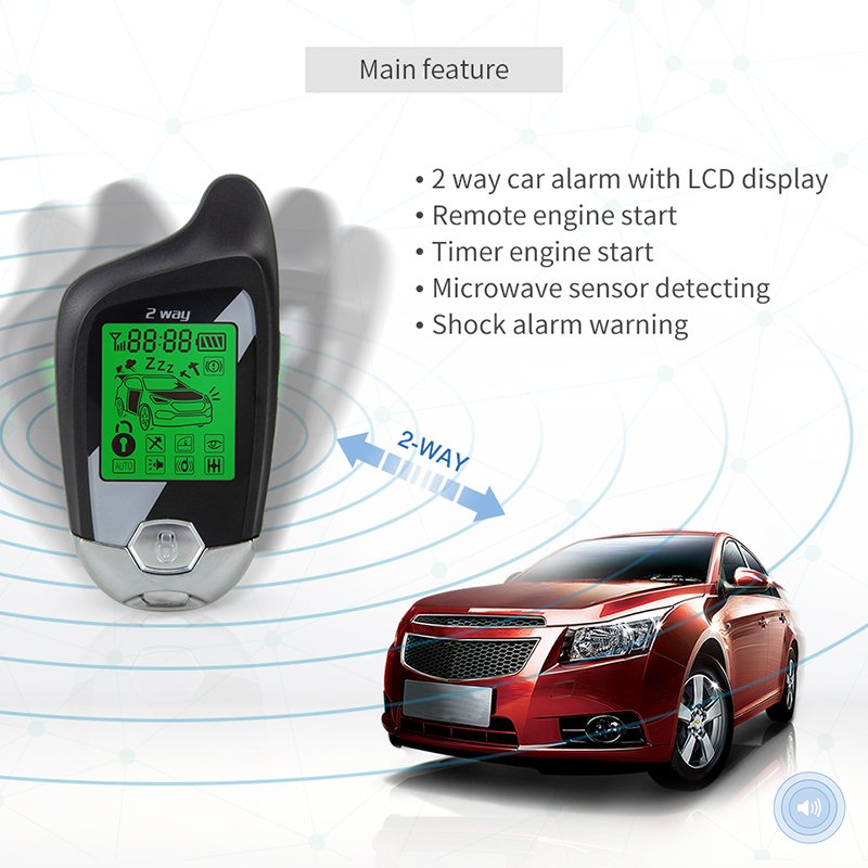 Factory Wholesale Price EASYGUARD EC202 2 Way Car Alarm System with LCD Pager Display Remote Starter & Microwave Sensor