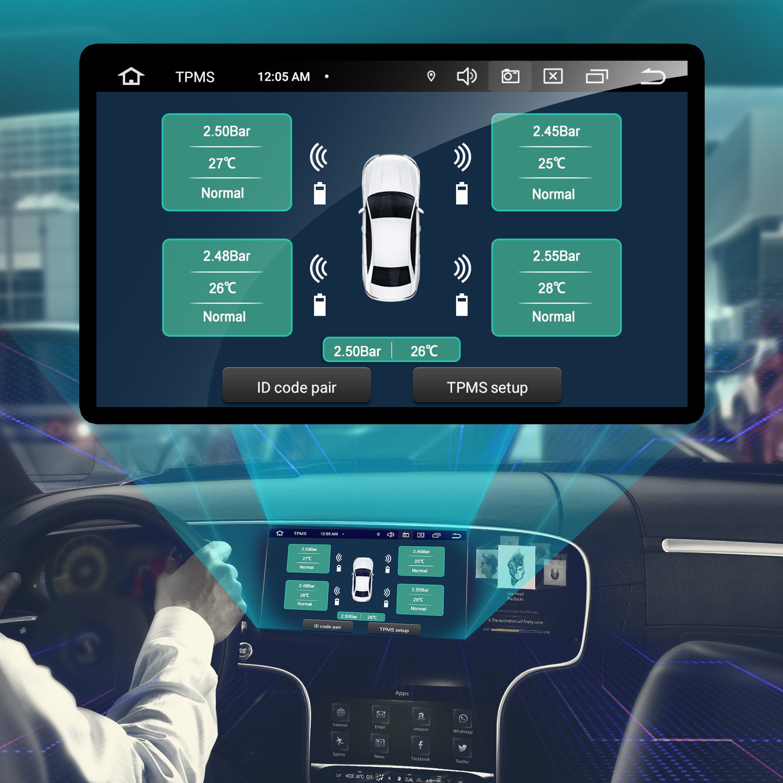 USB Android TPMS Tire Pressure Monitoring System Voltage Monitor Android Navigation Monitoring Alarm System Wireless TPMS