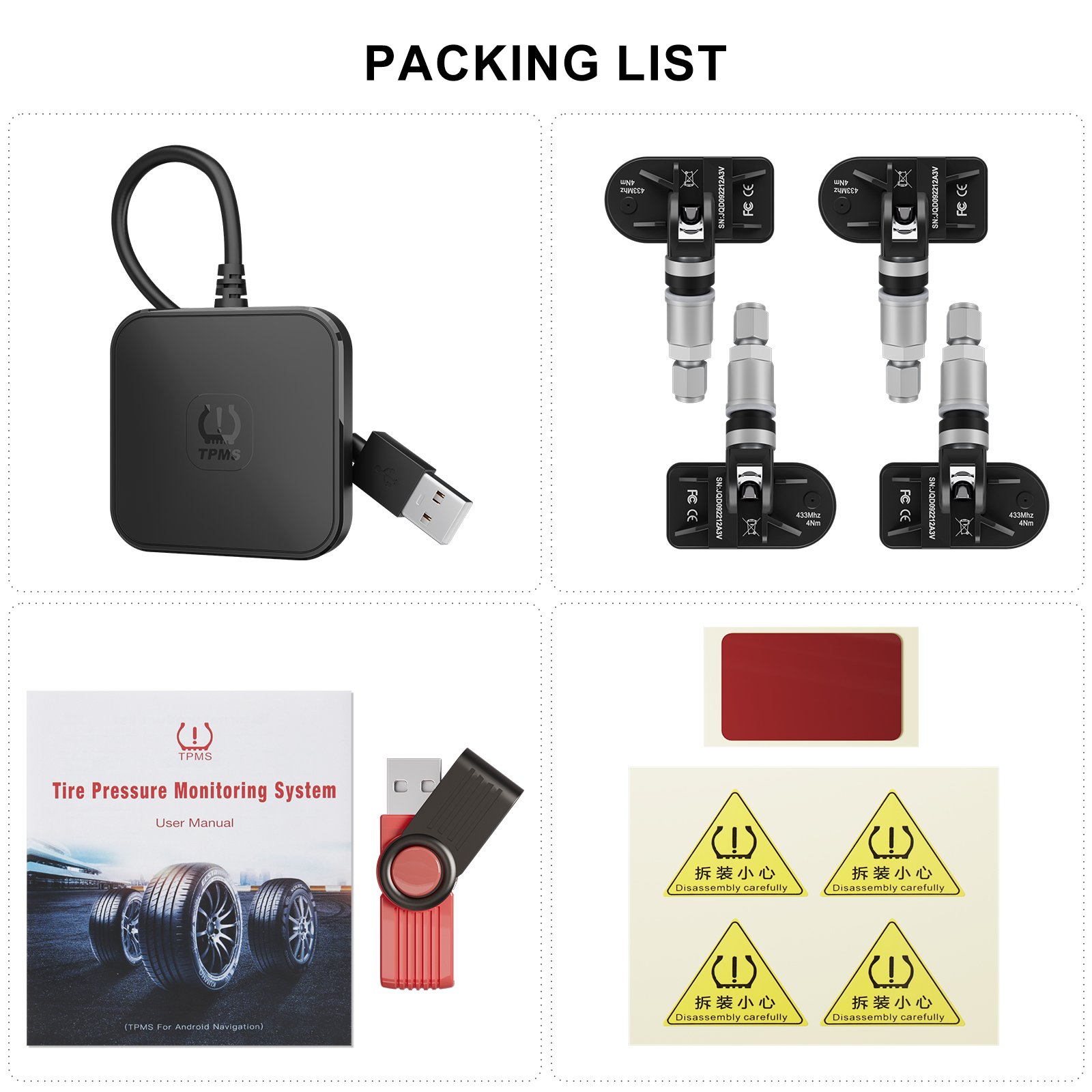 USB Android TPMS Tire Pressure Monitoring System Voltage Monitor Android Navigation Monitoring Alarm System Wireless TPMS