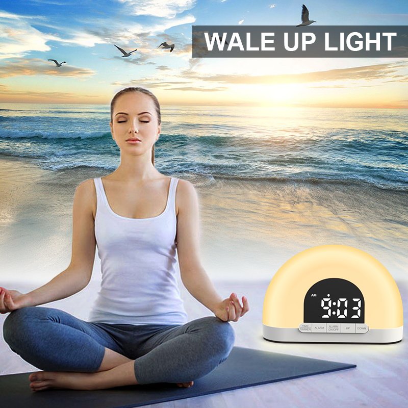 Electronic Alarm Clock Night Light Simulated Sunrise Digital Wake up Light Workday Alarm Clock Sunrise/Sunset Smart Life