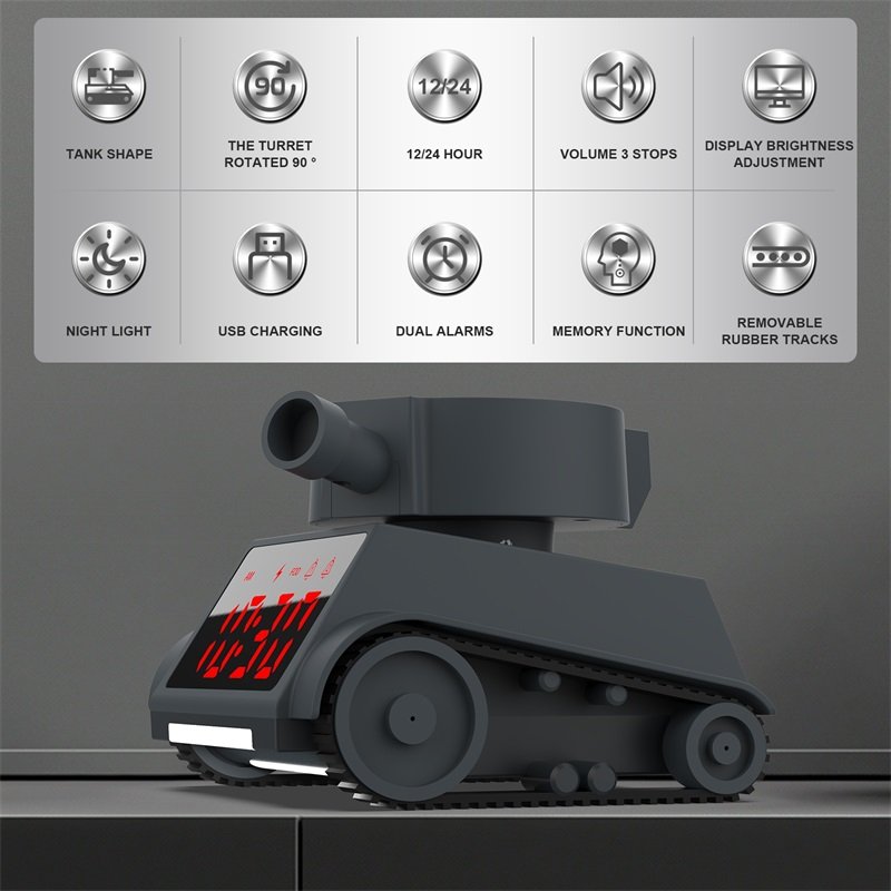2024 New Tank Design Wireless Charging Station Alarm Clock Night Light Fast Charging for Iphone