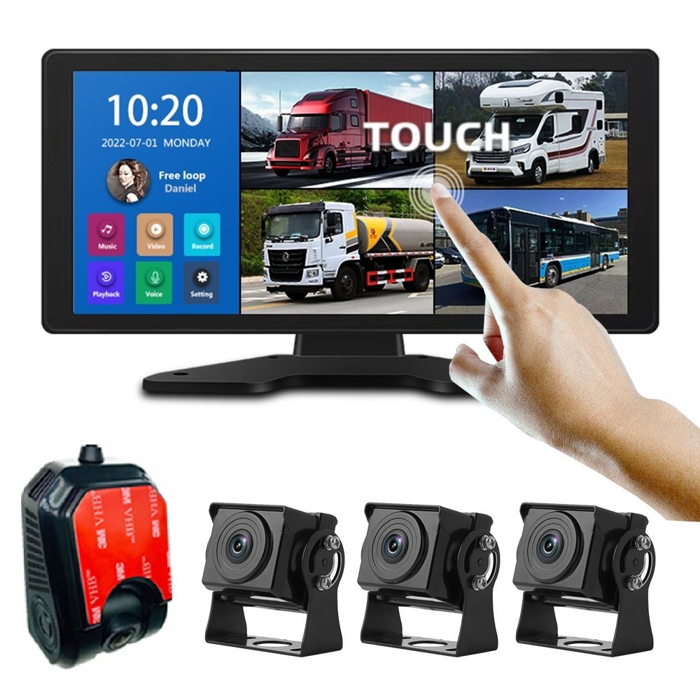 New Design 4CH DVR With Touch Screen Reverse RV Truck Side Camera Quad Split Monitor 4K Dash Cam ADAS Function Alarm System Cars