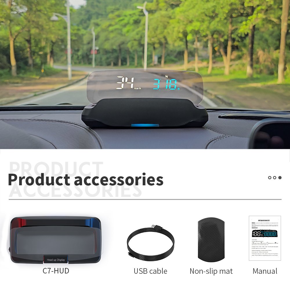 Hud Mirror Display C7 Gps Speedometer Hud Display Clock Compass Head up Displays for Car