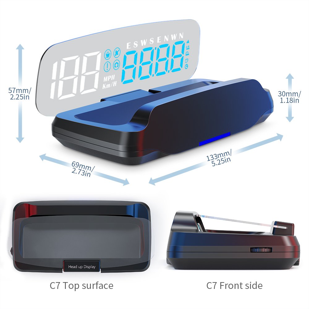 Hud Mirror Display C7 Gps Speedometer Hud Display Clock Compass Head up Displays for Car