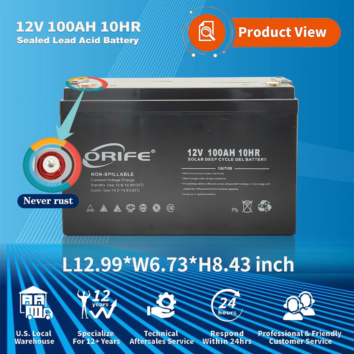 ORIFE Filling Supplier Component 12v 24v 100ah Replacement Lead Acid Batteries