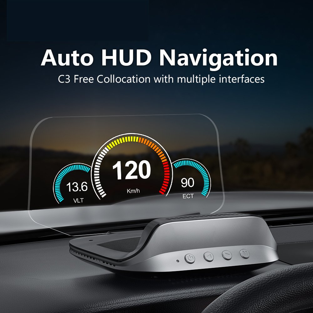 New C3 Head up Display OBD2 HUD Mirror Updated Optional Navigation HUD Speed Fuel Consumption Car Speedometer Projection