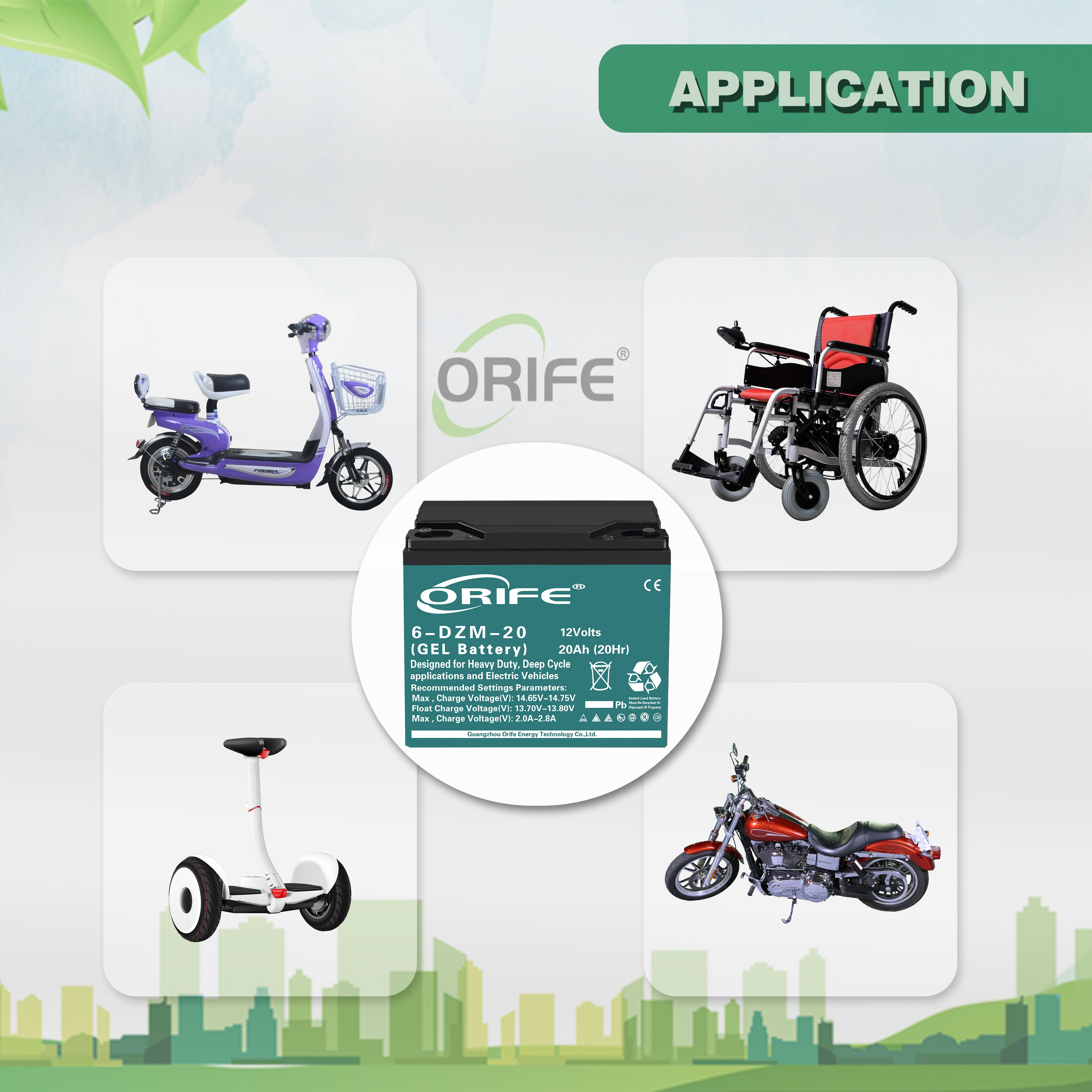 Orife Full Capacity 6-DZM-20 12V 24v 48v 20ah Bike Battery for Scooter and Ebike Conversion Kit
