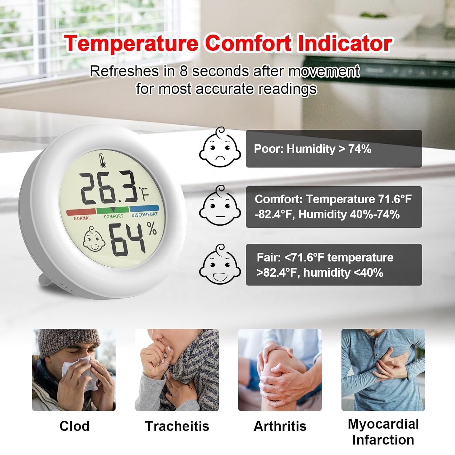 LCD Digital Hygrometer Thermometer Room Temperature Indoor with Humidity Monitor for Bedroom Baby Room Warehouse Cellar Car
