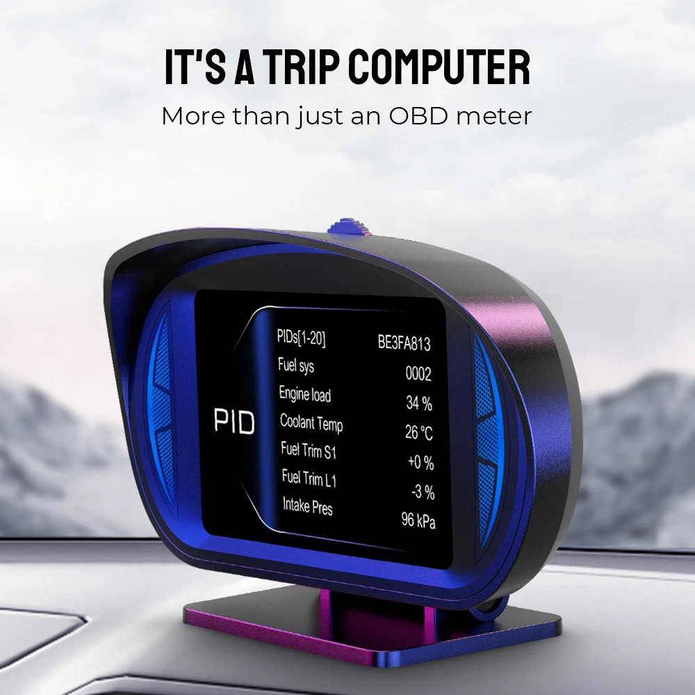 Car OBD2 Head up Display P2 HUD Clock GPS Speedometer Slope Tilt Meter Overspeed Alarm Turbo Brake Test on Board Computer Tester