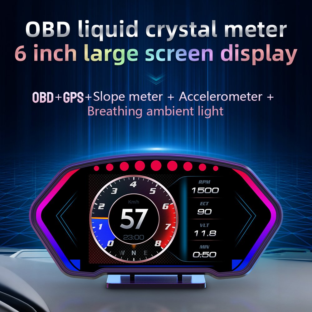 2024 Newest Auto Gauge Hud P3 LCD Screen Multi Function HUD Speedometer GPS OBD2 Car Head up Display