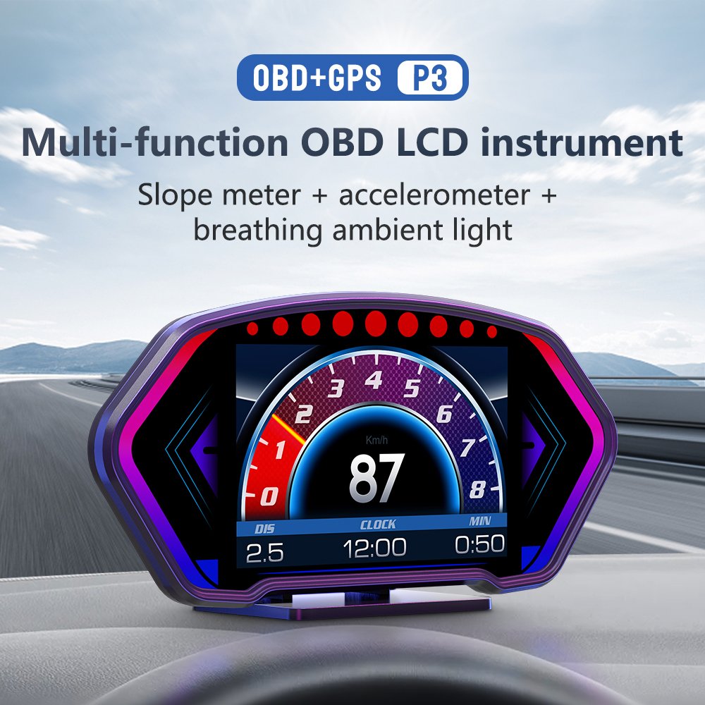 2024 Newest Auto Gauge Hud P3 LCD Screen Multi Function HUD Speedometer GPS OBD2 Car Head up Display