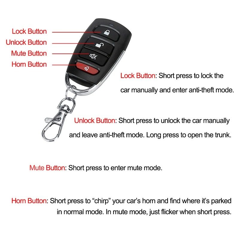 Car Alarm Vehicle System 1-Way Universal Protection Security System Keyless Entry Siren + 2 Remote Control Burglar